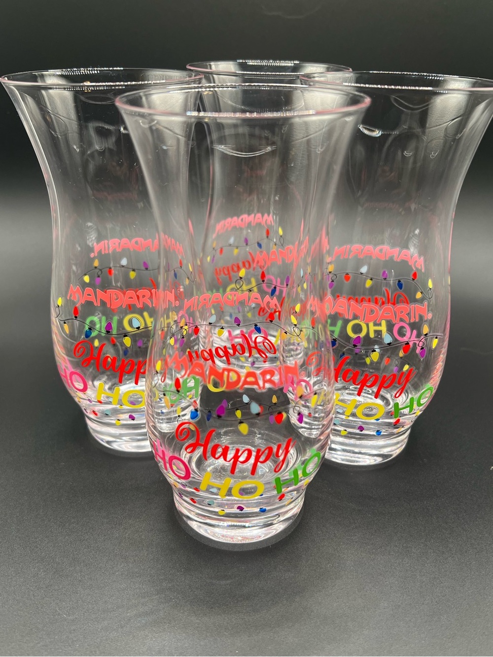 ✨ Mandarin Restaurant Christmas Holiday Hurricane Glasses Set of 4 HO HO HO